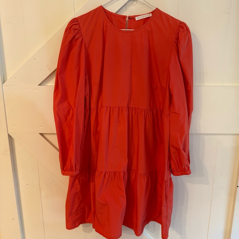 Karlie‎ Solid Orange Poplin Long Sleeve Tier Dress Large Fall Minimalist